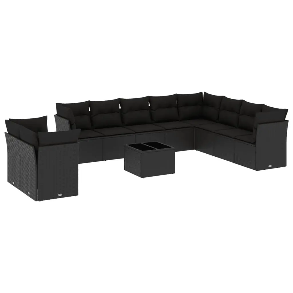 Outdoor Sofa Set 11 Piece Black PE Rattan Patio Furniture with Cushions
