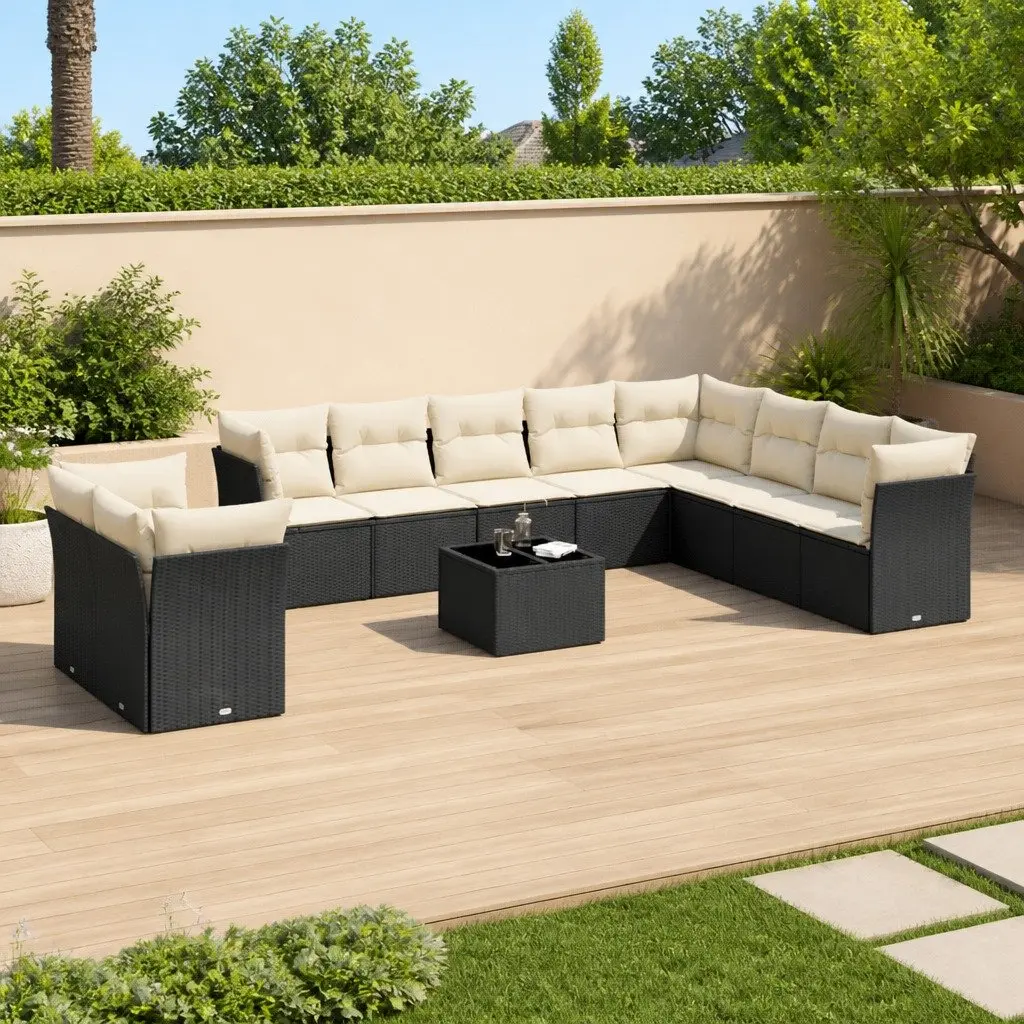 Garden Sofa Set 11 Piece Modular Outdoor Furniture Black PE Rattan with Cushions