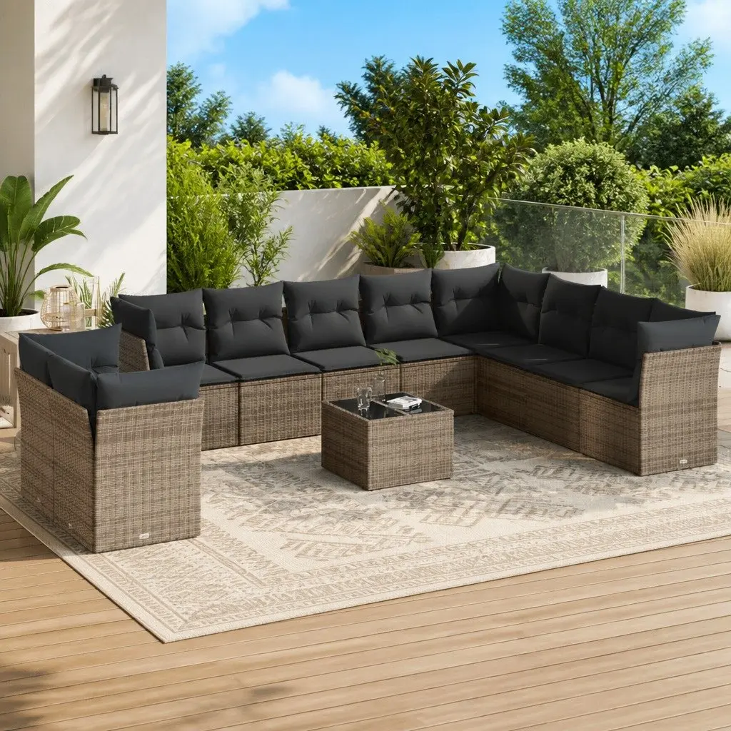 Garden Sofa Set Poly Rattan 11 Piece Modular Outdoor Furniture Grey