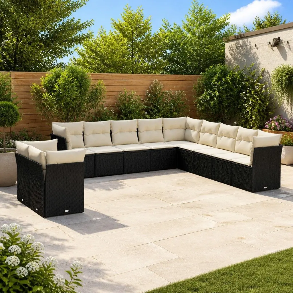 Garden Sofa Set 11 Piece Outdoor Furniture Patio Seating Black with Cushions