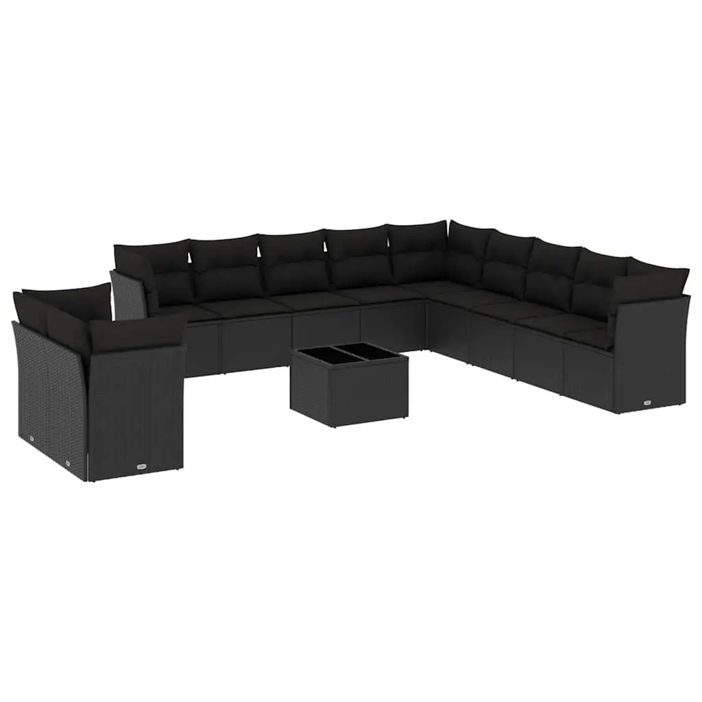 Garden Sofa Set 12 Piece Outdoor Patio Furniture Black PE Rattan Modular