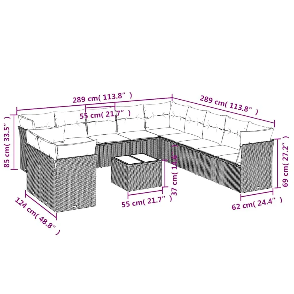 Garden Sofa Set 12 Piece Outdoor Patio Furniture Black PE Rattan Modular