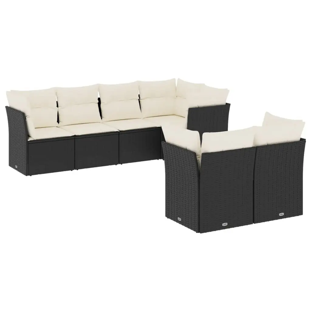 Garden Sofa Set 7 Piece Outdoor Furniture Black Poly Rattan with Cushions Patio