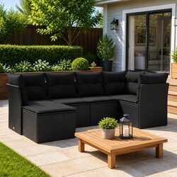 Versatile 6-Piece Black Garden Sofa Set for Any Outdoor Setting