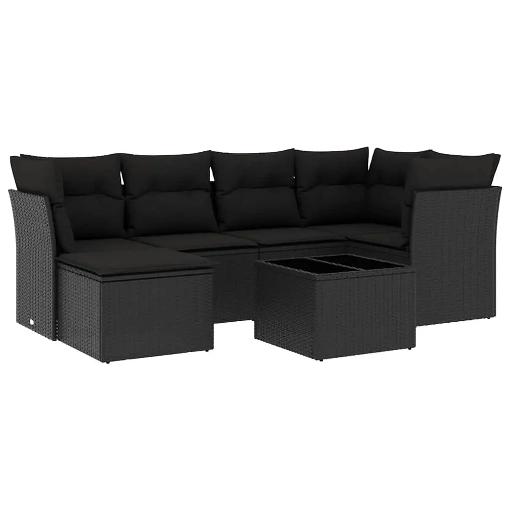 Garden Sofa Set PE Poly Rattan 7 Piece Modular Outdoor Furniture Black with Cushions