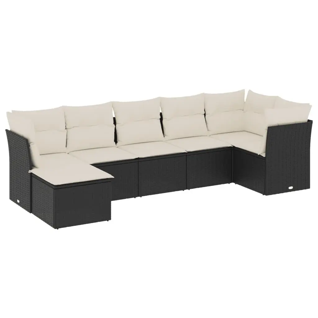 7 Piece Garden Sofa Set Poly Rattan Black Cushions Outdoor Furniture