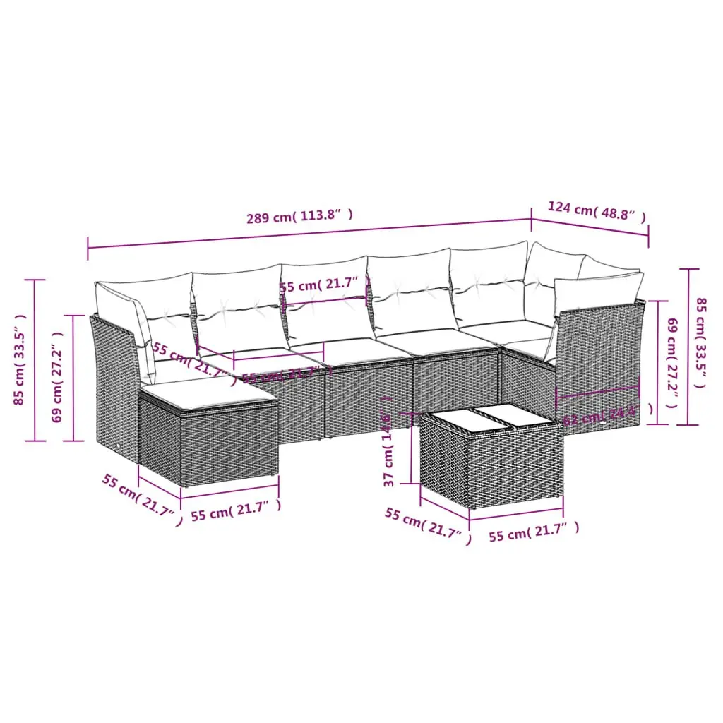 Garden Sofa Set 8 Piece Outdoor Furniture Black Poly Rattan Patio Sectional