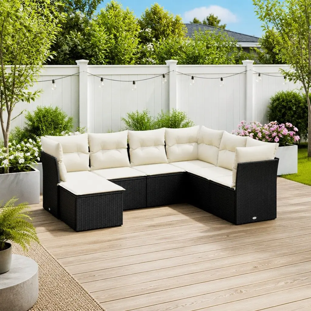Garden Sofa Set PE Rattan Modular 7 Piece Outdoor Furniture Black
