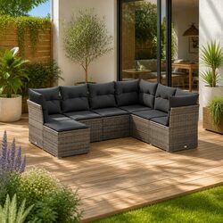 7 Piece Garden Sofa Set Grey Outdoor Patio Furniture Cushions Modular Lounge