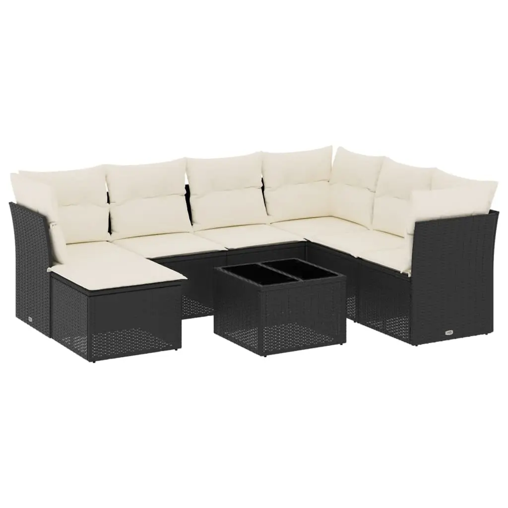 Garden Sofa Set 8 Piece Outdoor Furniture Patio Black Poly Rattan with Cushions