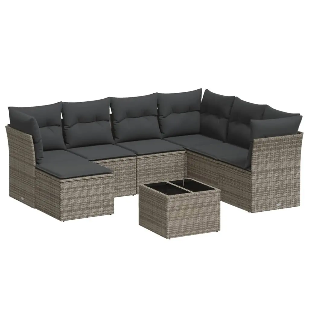 8 Piece Modular Outdoor Sofa Set Grey Poly Rattan with Cushions for Patio and Garden