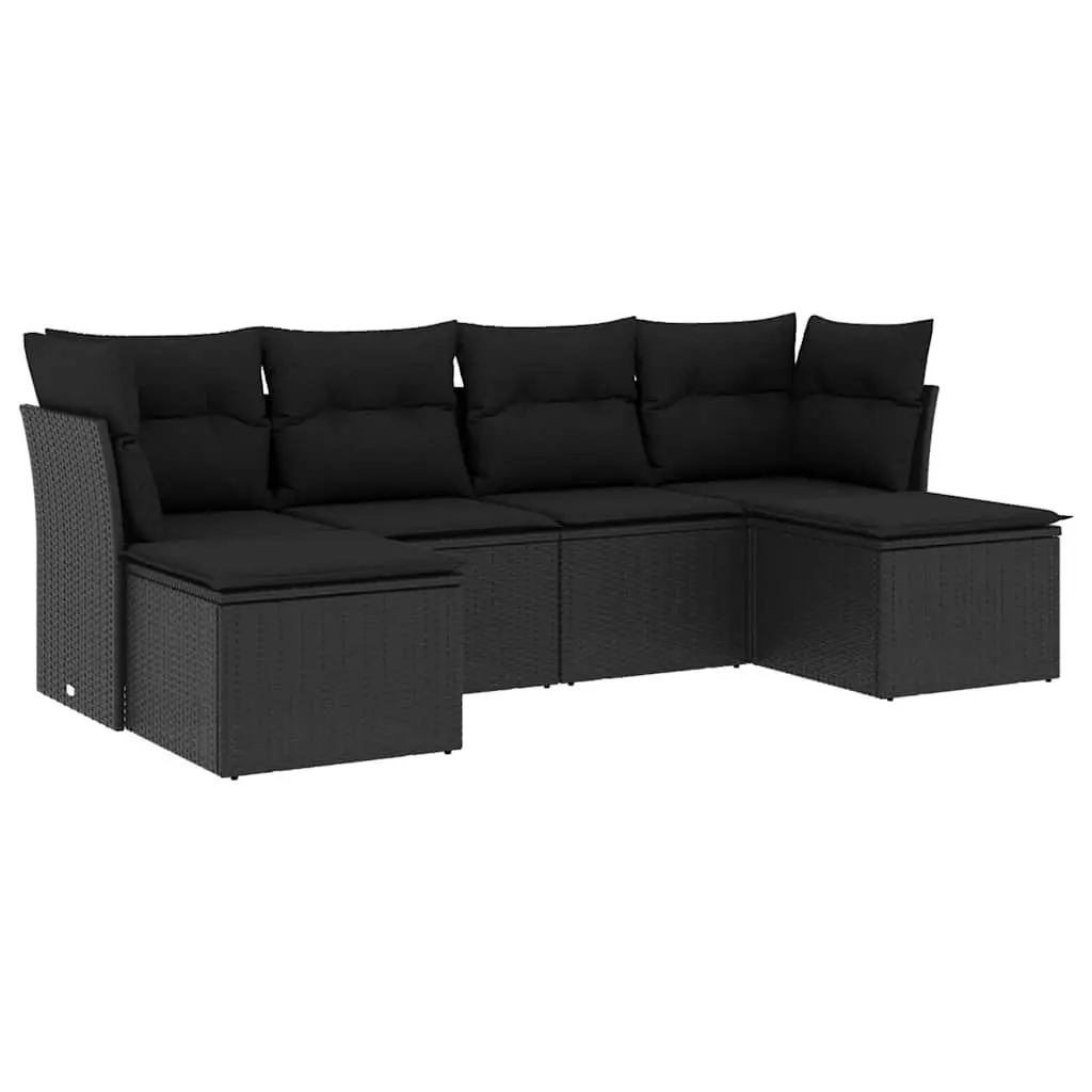 Outdoor Sofa Set 6 Piece Modular Black PE Rattan with Cushions for Patio and Garden