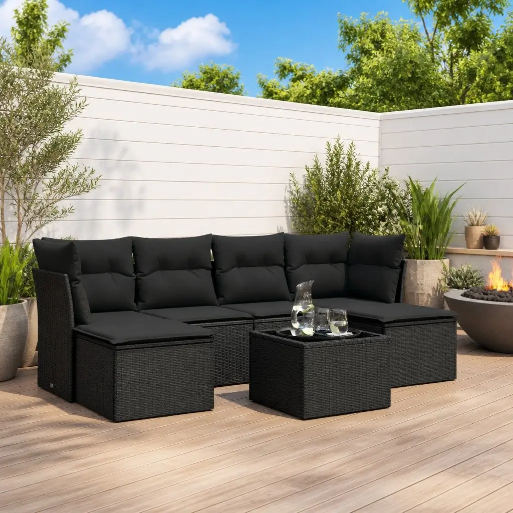 Garden Sofa Set Poly Rattan 7 Piece Outdoor Furniture Black