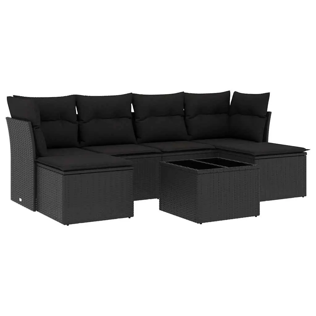 Garden Sofa Set Poly Rattan 7 Piece Outdoor Furniture Black
