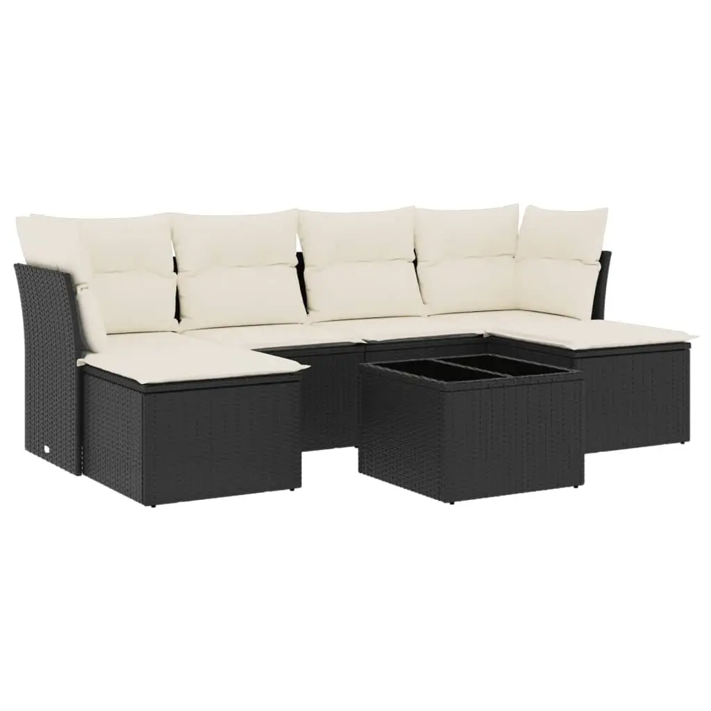 7 Piece Garden Sofa Set PE Rattan Black Outdoor Furniture Patio Lounge
