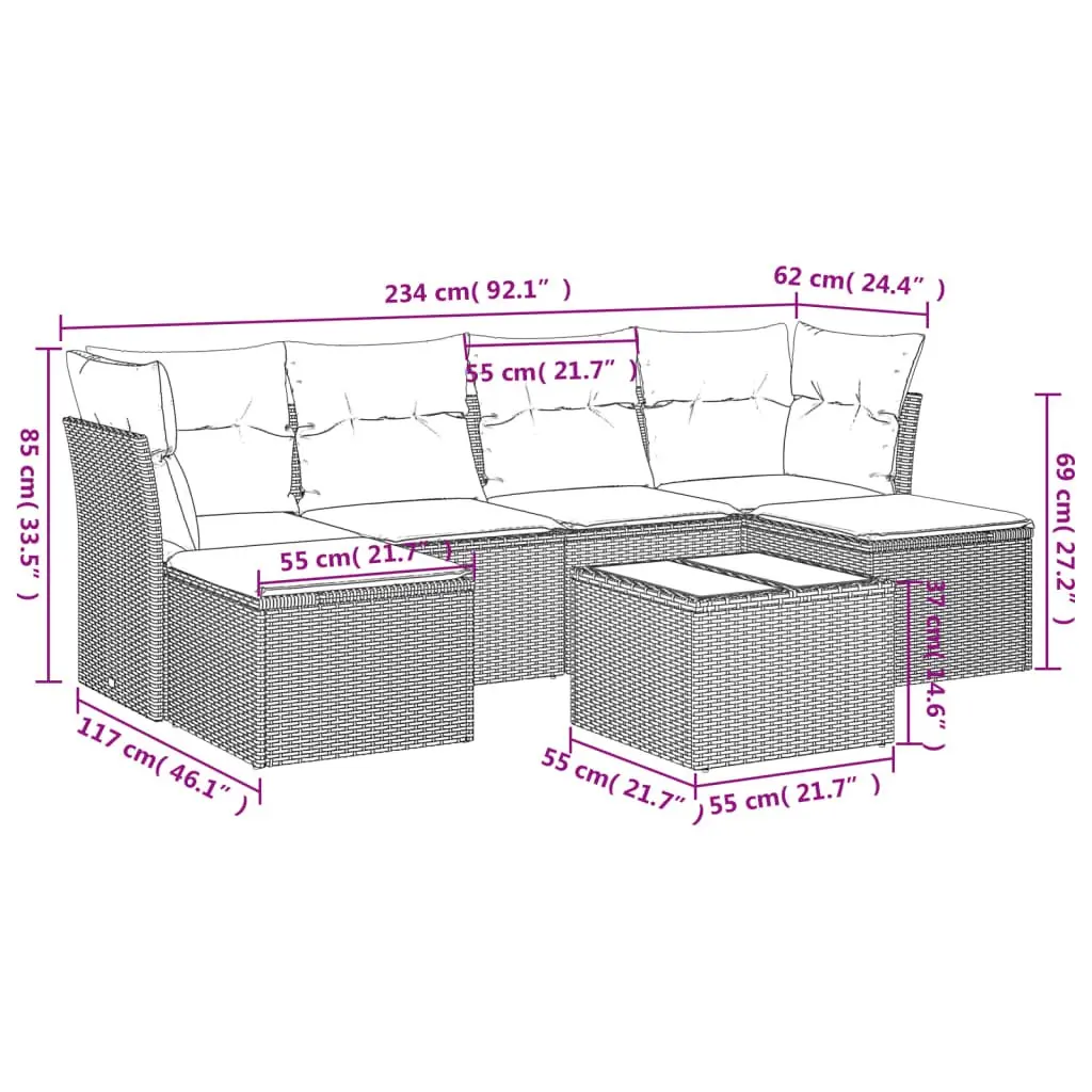 7 Piece Garden Sofa Set PE Rattan Black Outdoor Furniture Patio Lounge