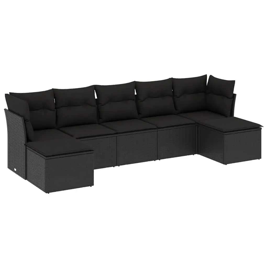 Garden Sofa Set 7 Piece Black Outdoor Furniture Patio Sectional with Cushions