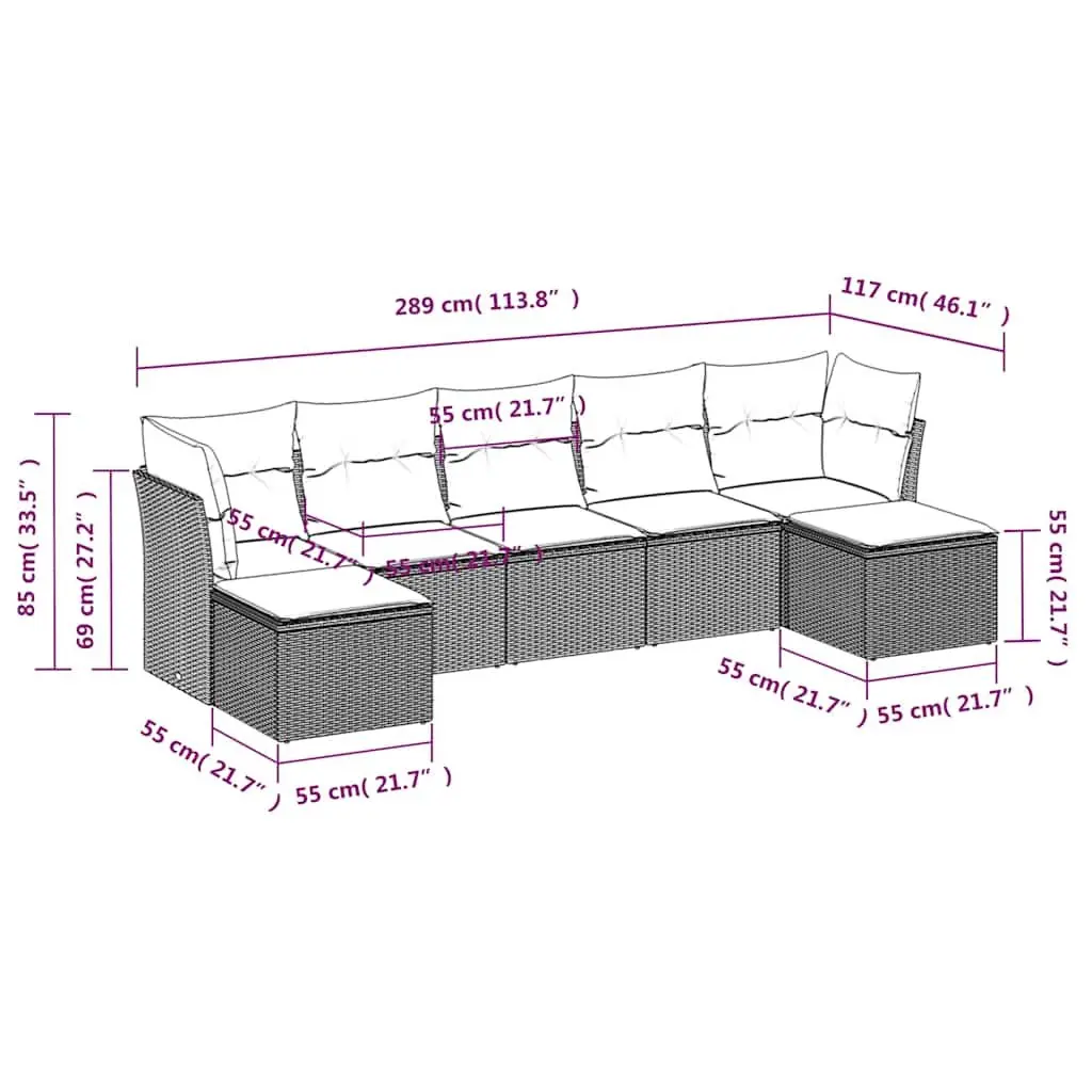 Garden Sofa Set 7 Piece Black Outdoor Furniture Patio Sectional with Cushions