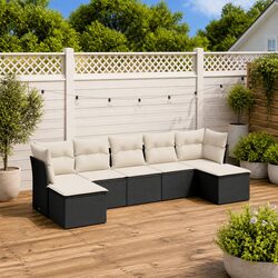 7 Piece Garden Sofa Set with Cushions Black Outdoor Patio Furniture Rattan