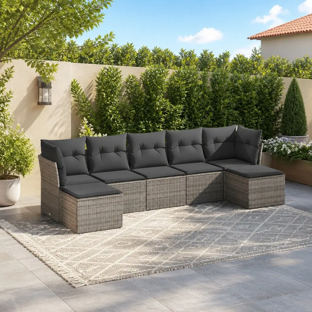 7 Piece Garden Sofa Set PE Rattan Modular Outdoor Furniture Grey with Cushions