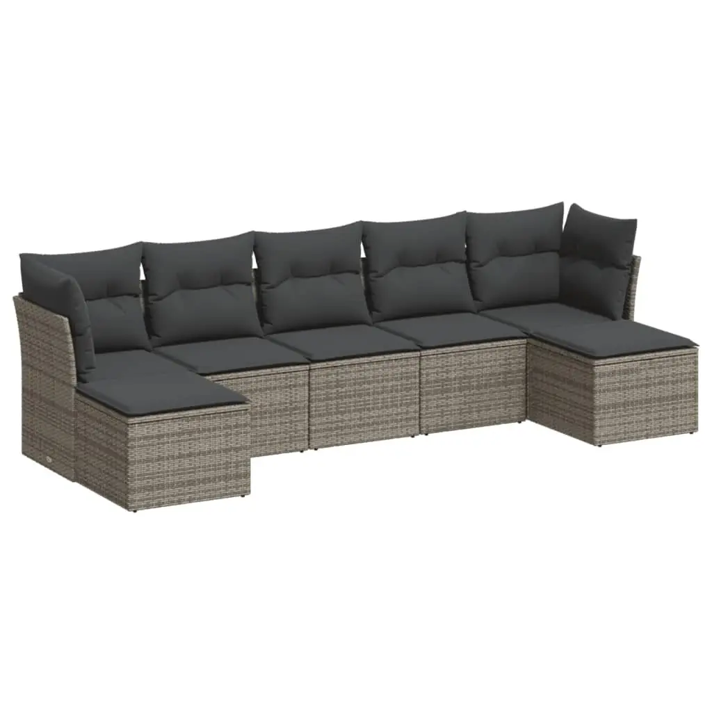 7 Piece Garden Sofa Set PE Rattan Modular Outdoor Furniture Grey with Cushions