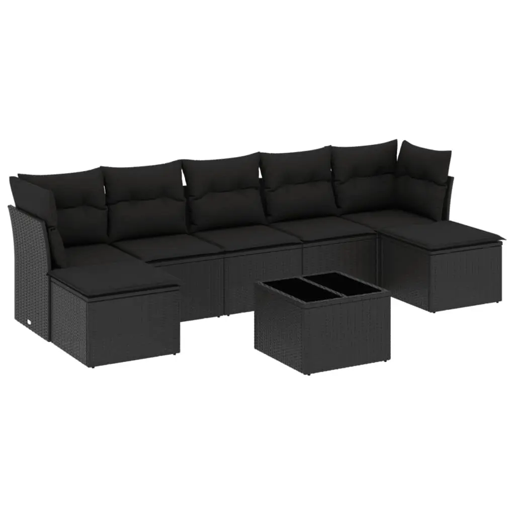Outdoor Garden Sofa Set 8 Piece Patio Furniture Black Poly Rattan with Cushions