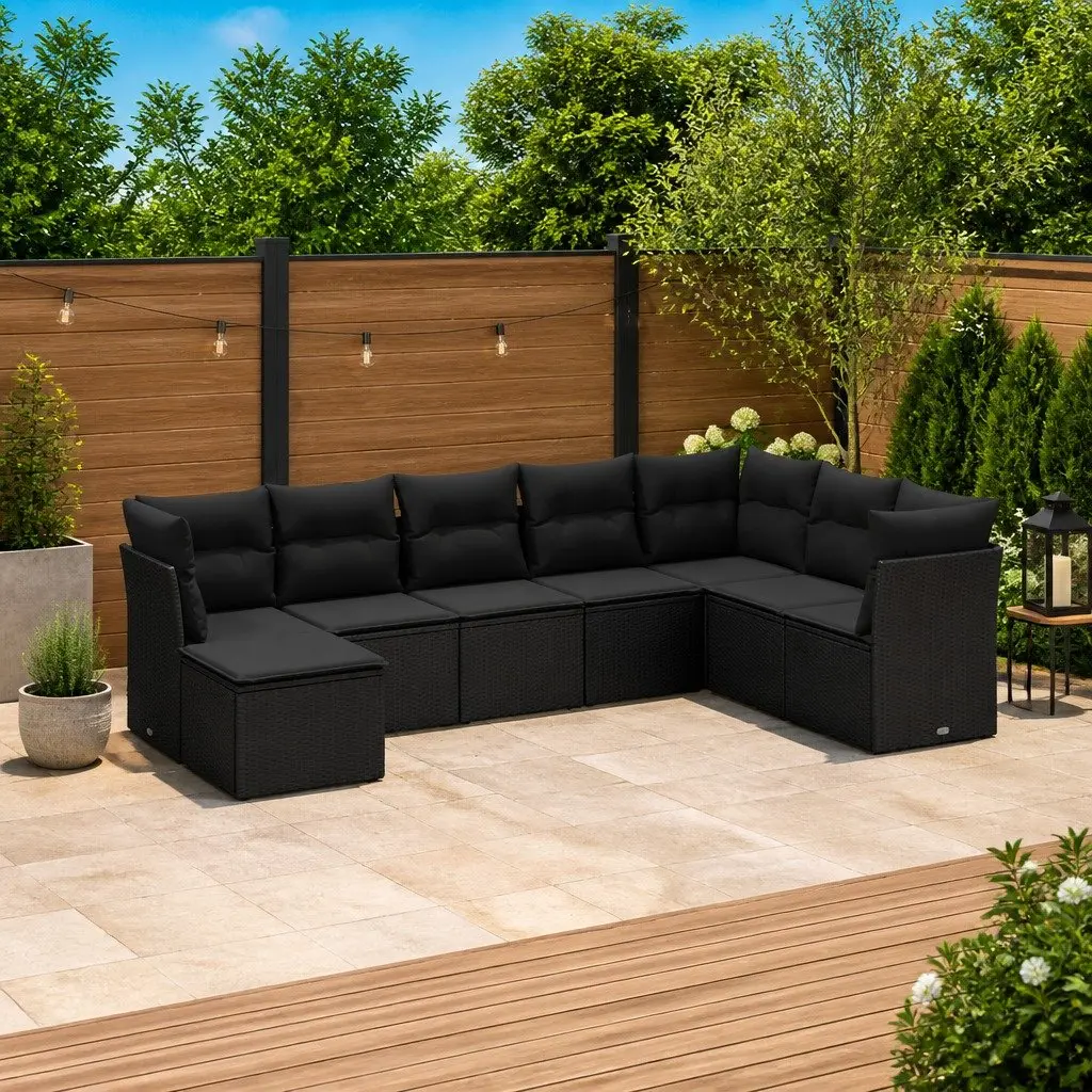 8 Piece Modular Outdoor Furniture Set Black Rattan with Cushions