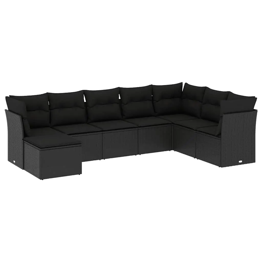 8 Piece Modular Outdoor Furniture Set Black Rattan with Cushions