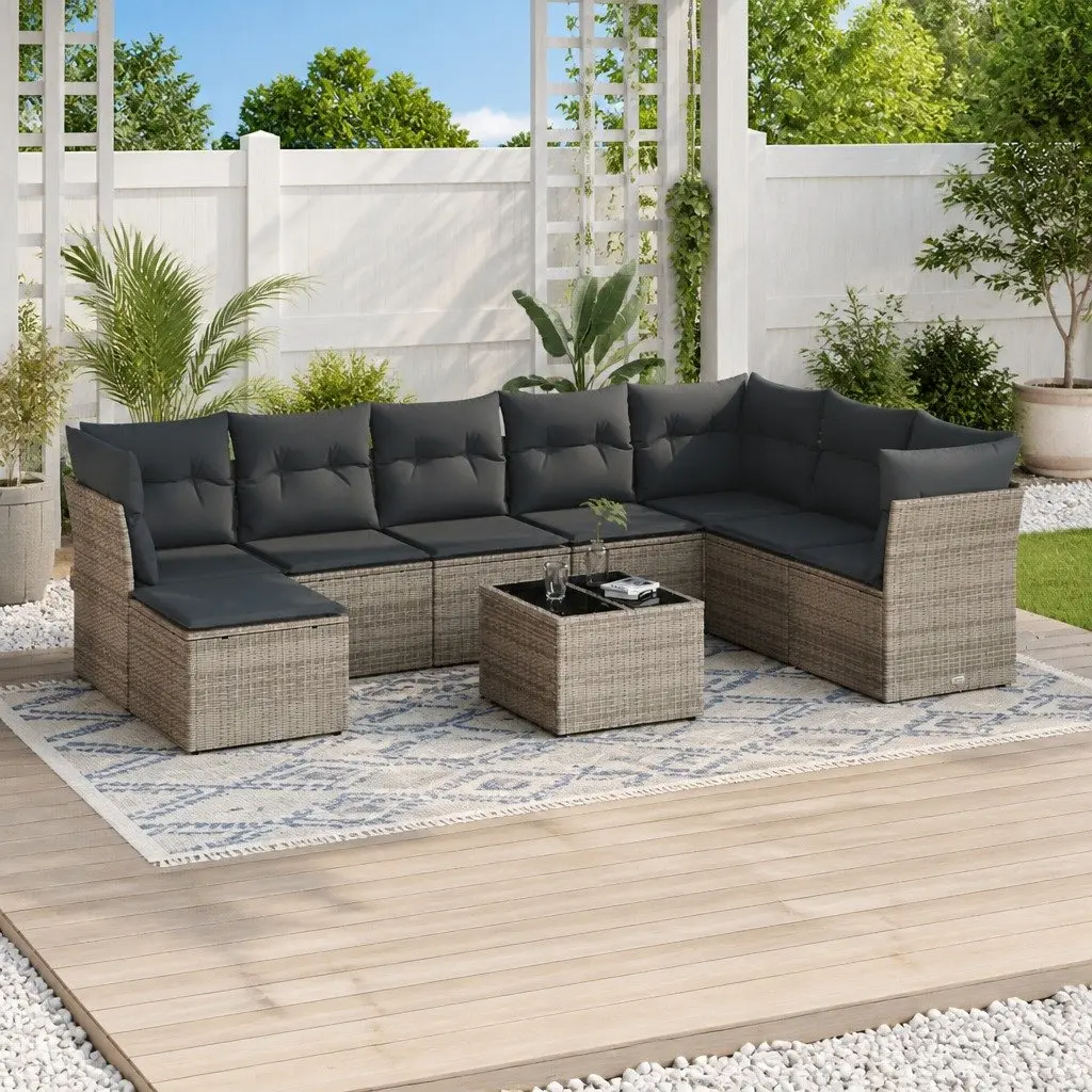 Garden Sofa Set 9 Piece Outdoor Furniture Grey Poly Rattan Modular Patio Lounge