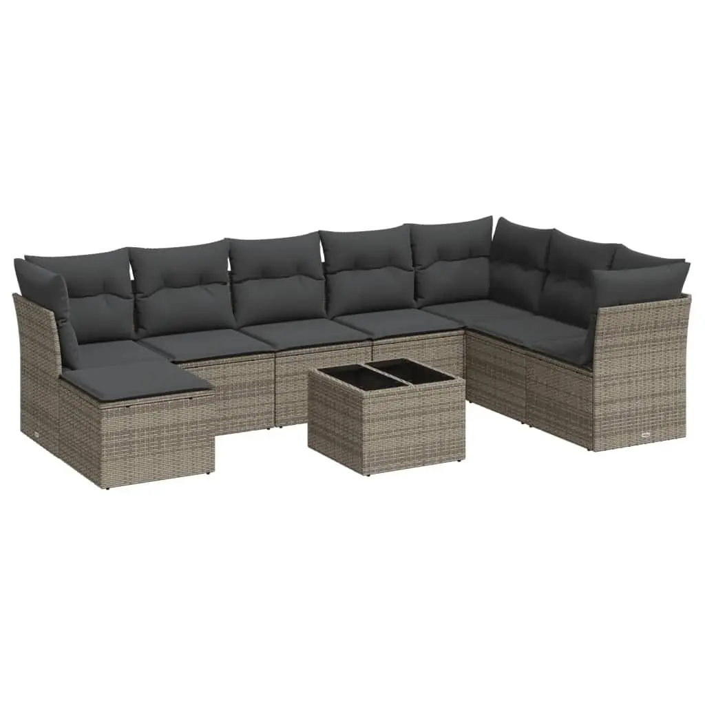 Garden Sofa Set 9 Piece Outdoor Furniture Grey Poly Rattan Modular Patio Lounge
