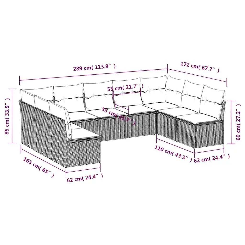 Garden Sofa Set Modular PE Rattan 9 Piece Outdoor Furniture Black