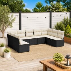 Garden Sofa Set 9 Piece Outdoor Furniture Patio Sectional with Cushions Black