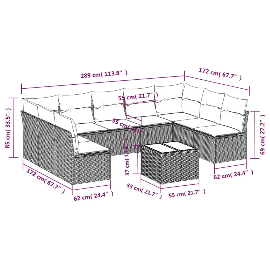 Outdoor Garden Sofa Set 10 Piece Patio Furniture Black Poly Rattan Modular