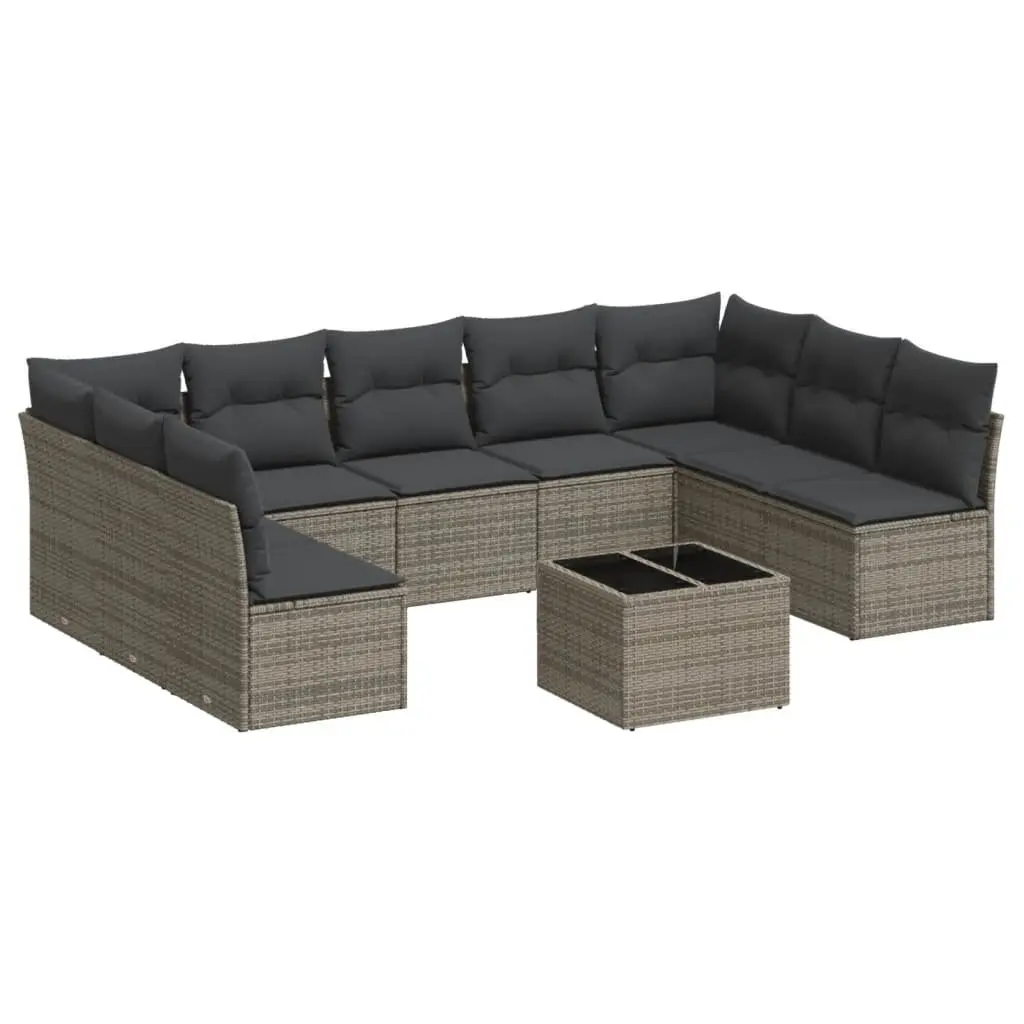 10 Piece Grey Patio Furniture Set Poly Rattan Outdoor Sofa with Cushions