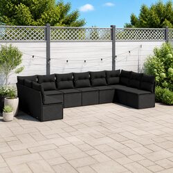10 Piece Outdoor Garden Sofa Set with Cushions Black Poly Rattan Modular Patio