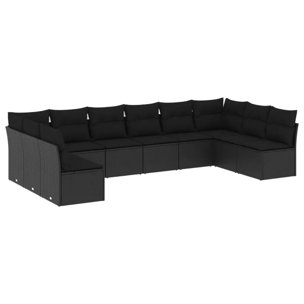 10 Piece Modular Outdoor Garden Sofa Set PE Rattan Black with Cushions