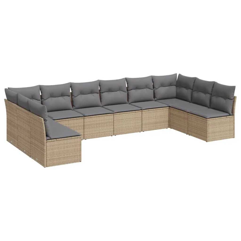 Garden Sofa Set PE Rattan Modular 10 Piece Outdoor Furniture Beige Cushions