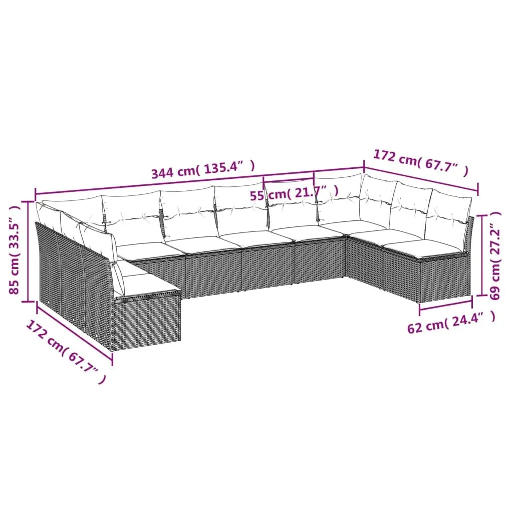 Garden Sofa Set PE Rattan Modular 10 Piece Outdoor Furniture Beige Cushions