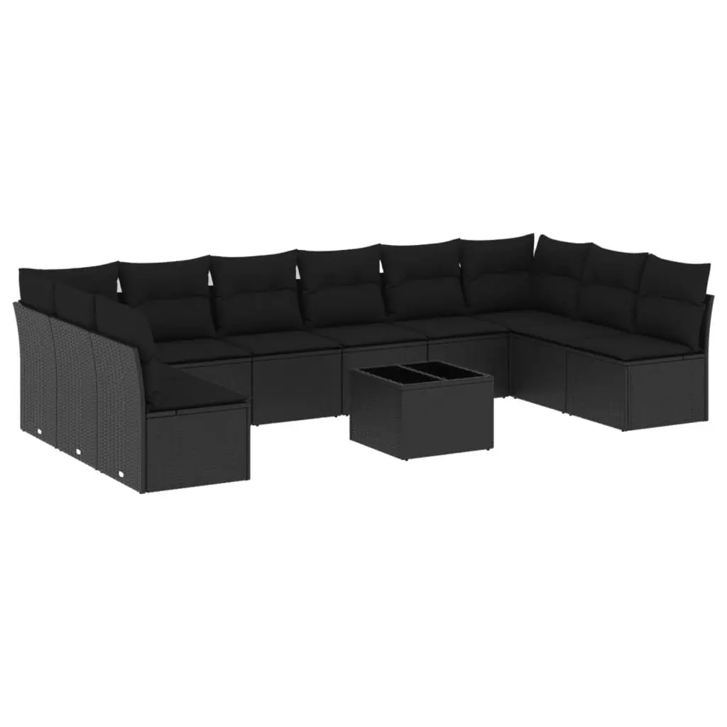 Outdoor Garden Sofa Set 11 Piece Black Poly Rattan Patio Furniture with Cushions