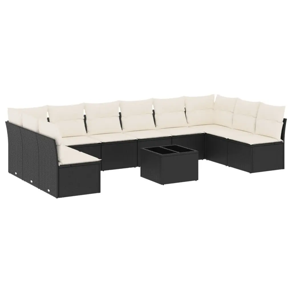 Garden Sofa Set 11 Piece Outdoor Furniture Black Poly Rattan Cushions Patio