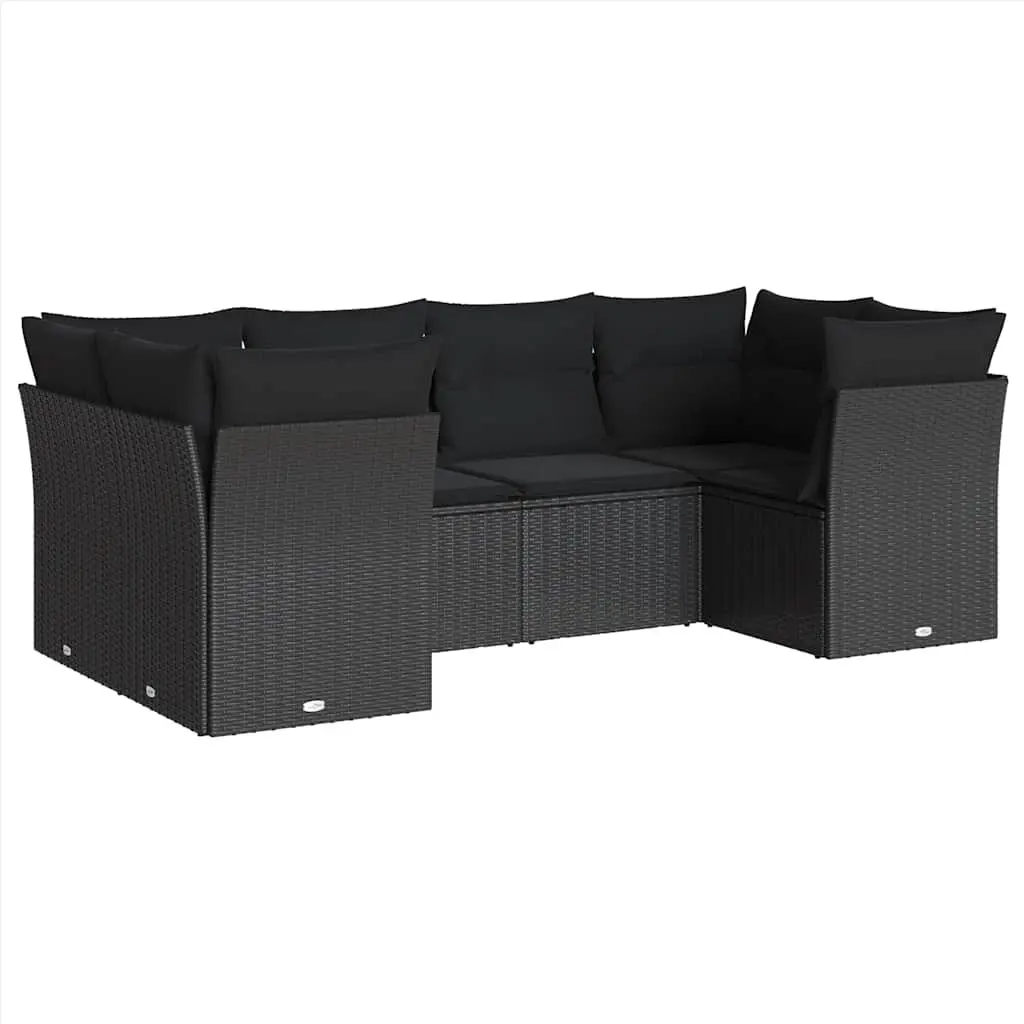 Garden Sofa Set PE Rattan Modular 6 Piece Black with Cushions