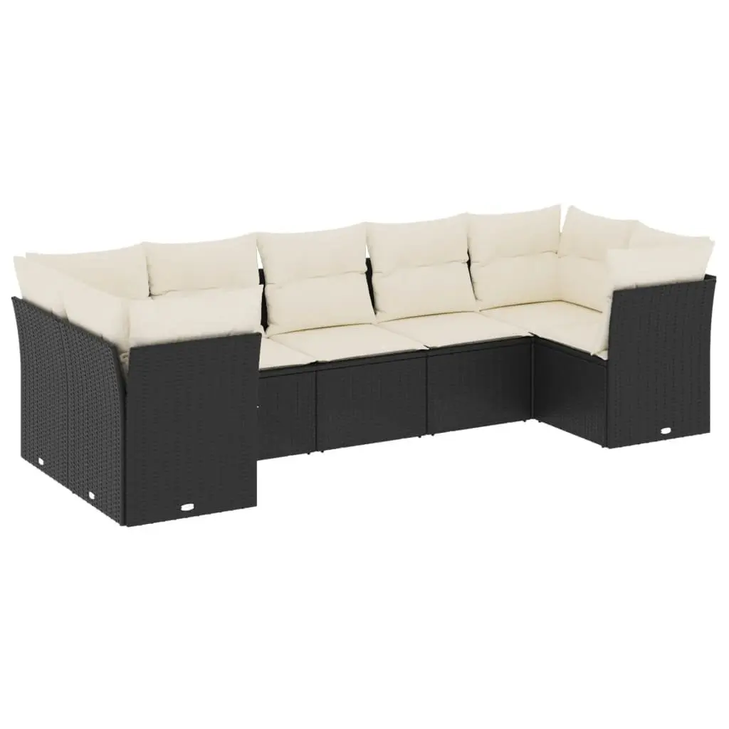 7 Piece Modular Outdoor Sofa Set PE Rattan Black with Cushions for Garden Patio and Terrace