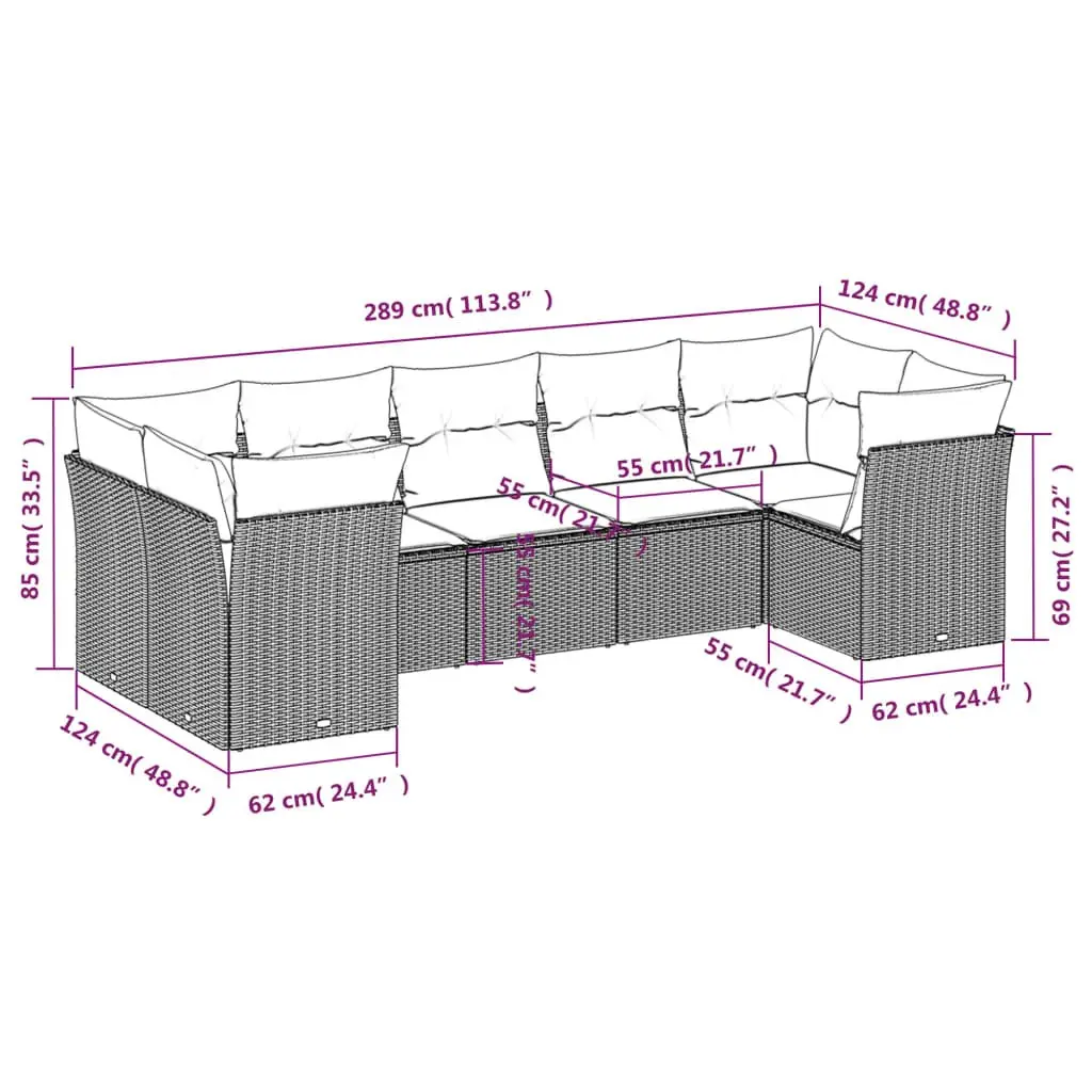 7 Piece Modular Outdoor Sofa Set PE Rattan Black with Cushions for Garden Patio and Terrace