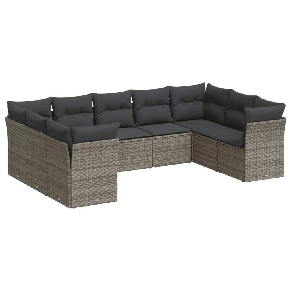 Garden Sofa Set PE Rattan 9 Piece Outdoor Furniture Patio Sectional with Cushions Grey