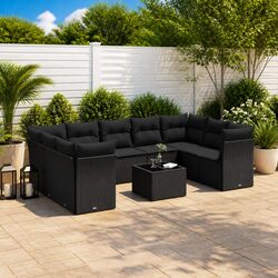 Garden Sofa Set 10 Piece Outdoor Furniture Black Poly Rattan Modular Patio