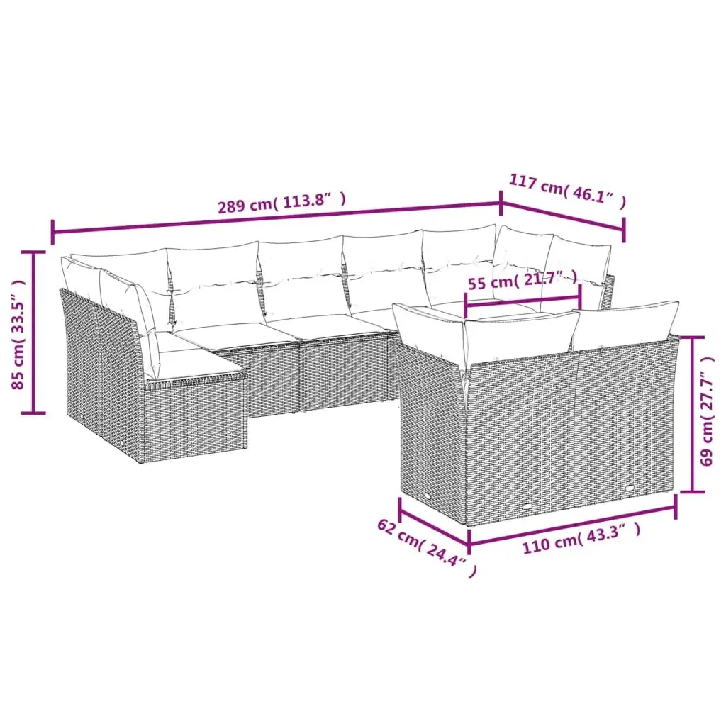 Outdoor Sofa Set 9 Piece Garden Furniture Black Rattan Cushions Patio Seating