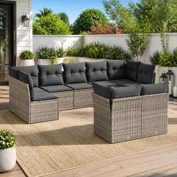 Practical 9 Piece Outdoor Sofa Set with Cushions Grey