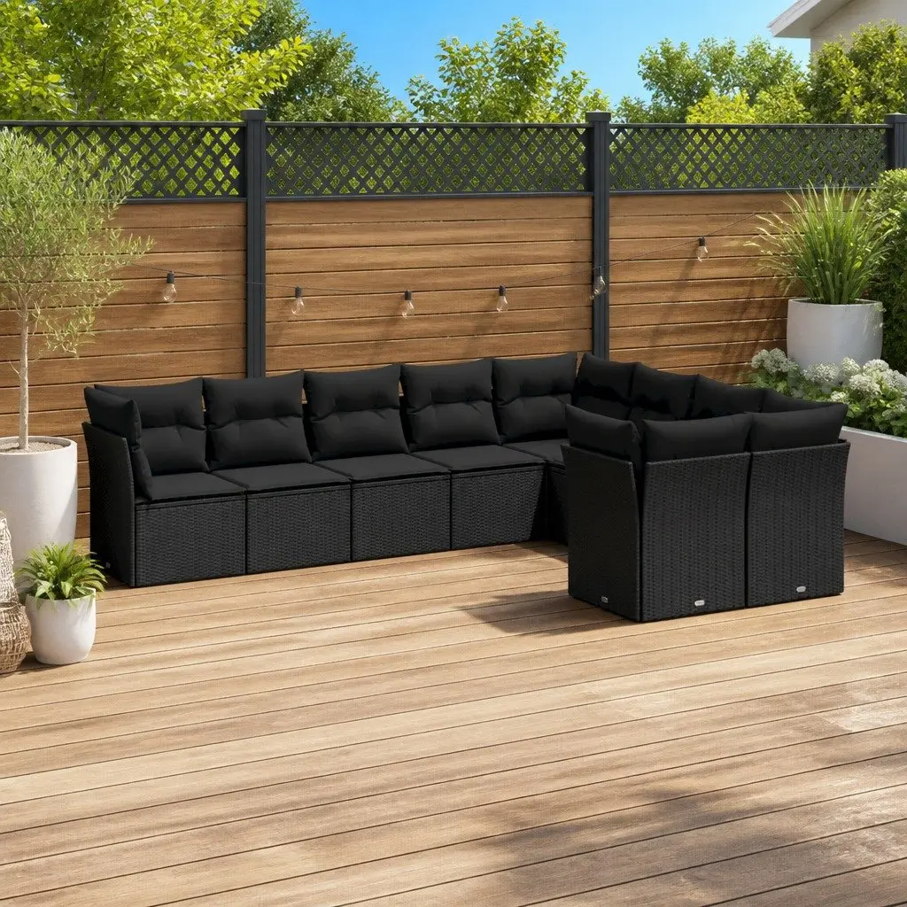9 Piece Outdoor Garden Sofa Set PE Rattan Modular Patio Furniture with Cushions Black
