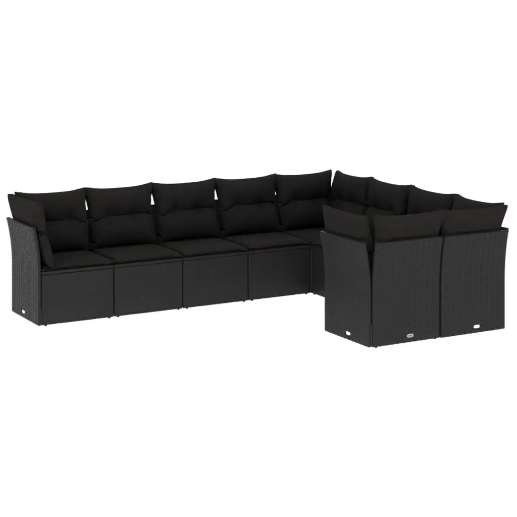 9 Piece Outdoor Garden Sofa Set PE Rattan Modular Patio Furniture with Cushions Black