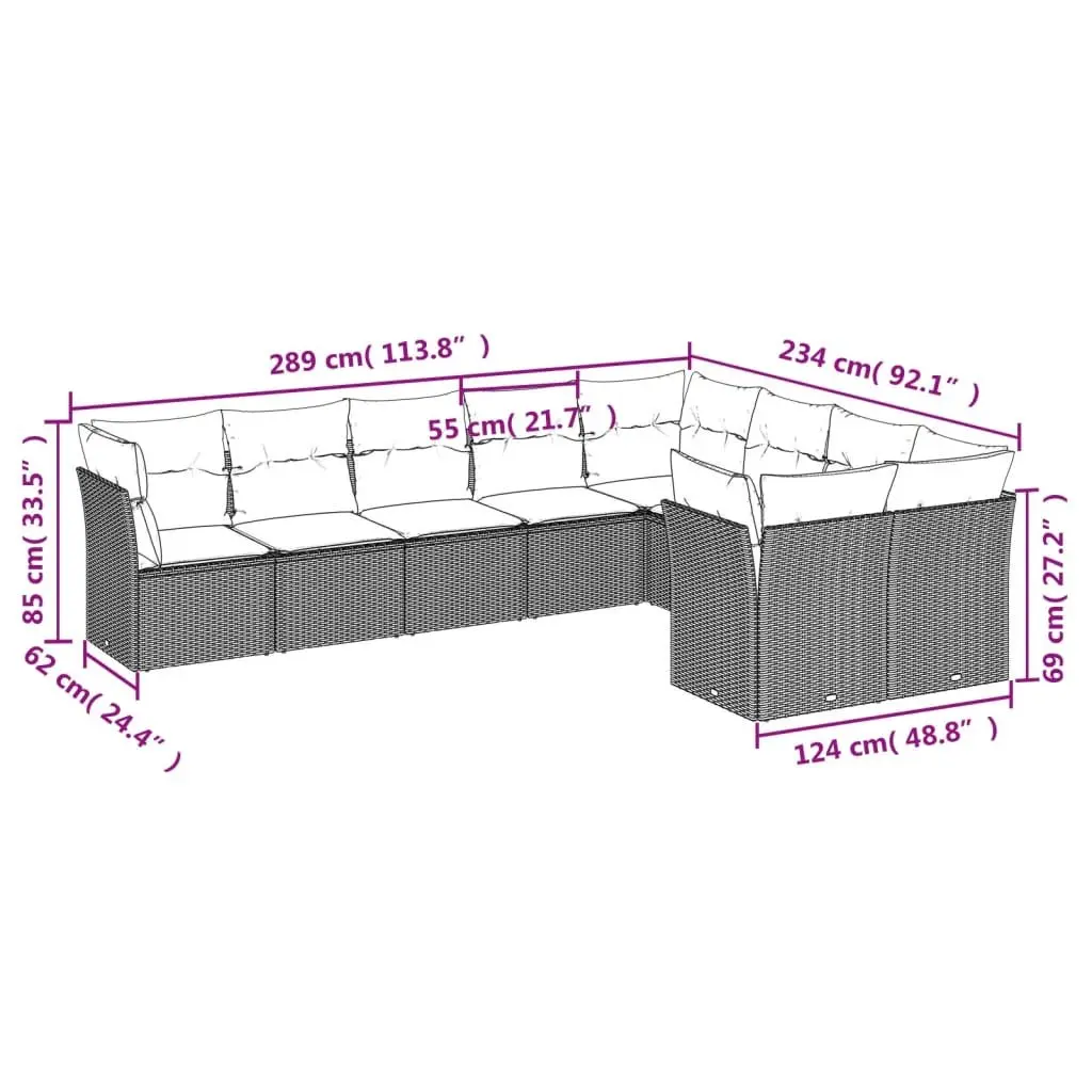 9 Piece Outdoor Garden Sofa Set PE Rattan Modular Patio Furniture with Cushions Black